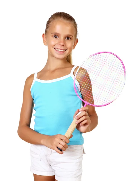 Menina adolescente bonita com raquete — Fotografia de Stock