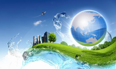 Green nature landscape with planet Earth clipart