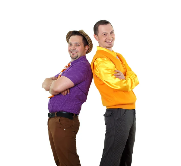 Two young man in bright colour wear — Stock Photo, Image