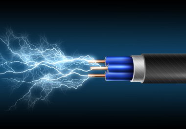 Electric cord with electricity sparkls clipart