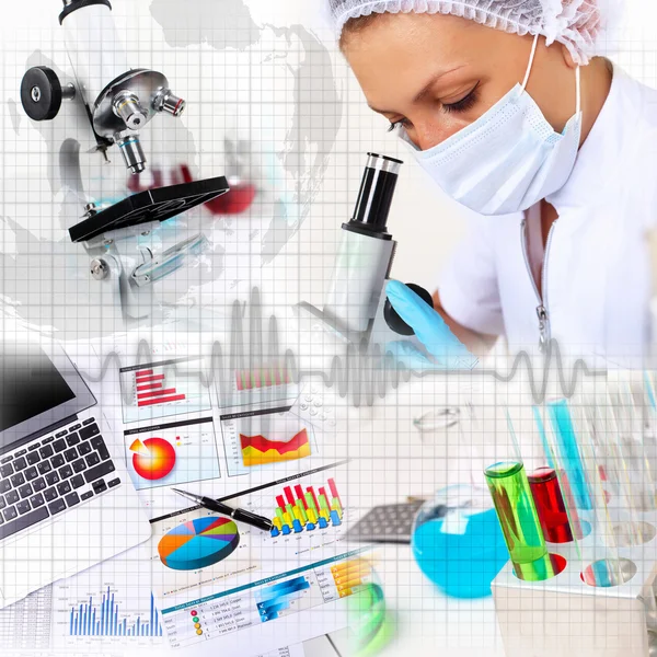 Medicin vetenskap och näringsliv collage — Stockfoto