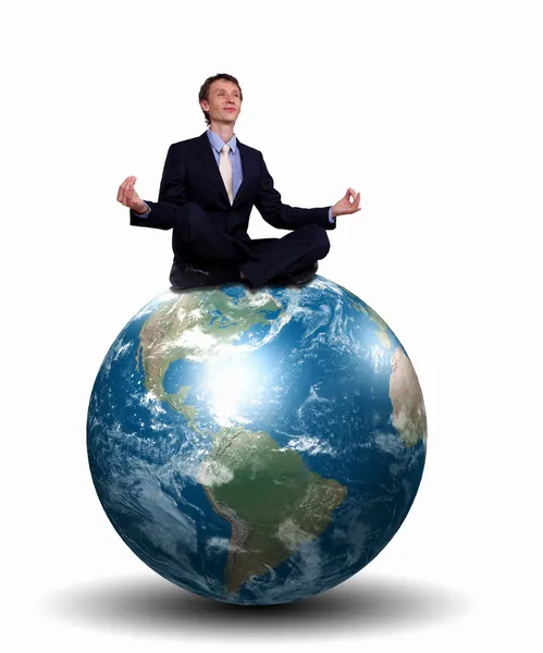 Businessman with our planet earth — Stock Photo, Image