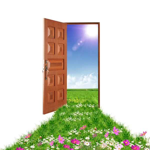 Nyitott ajtó, ami a nyári — Stock Fotó
