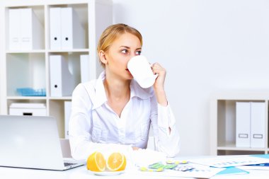 with cold and flu at work place clipart