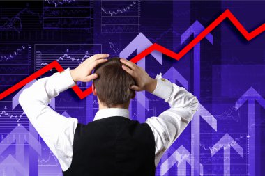 Young businessman against financial graphs clipart