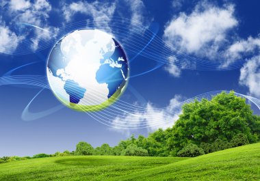 Green nature landscape with planet Earth clipart