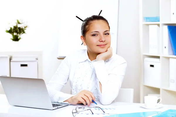 Young beautiful woman in business wear at work — Stock Photo, Image