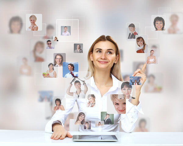 Business person against technology background