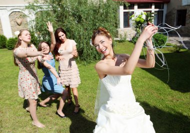 Young bride in white wedding dress clipart