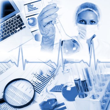 Medicine science and business collage clipart