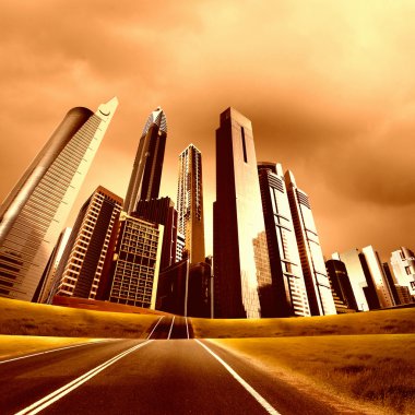 Modern city and road clipart