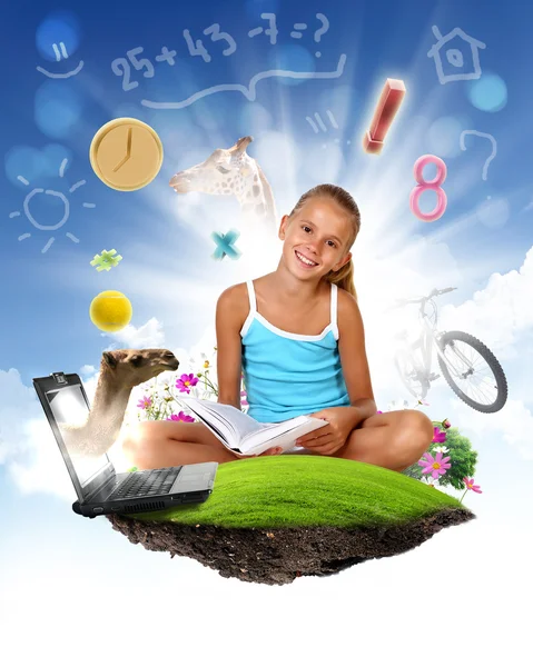 School girl and education objects and symbols — Stock Photo, Image