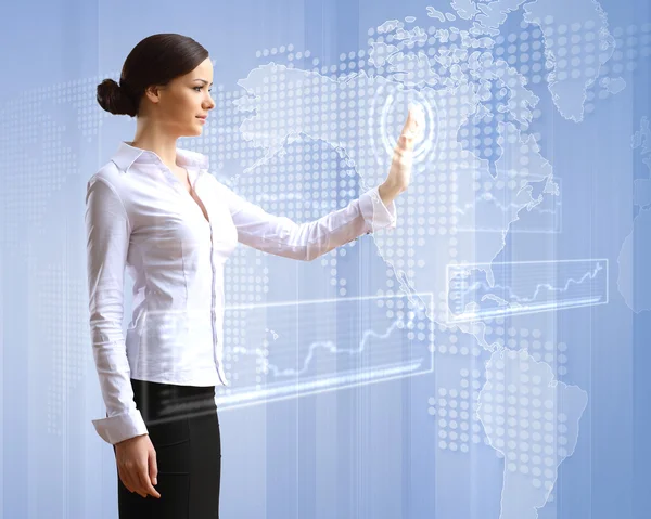 Business woman and touchscreen technology Stock Photo