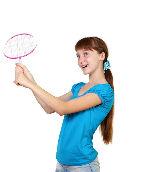 Vrij tienermeisje met racket — Stockfoto