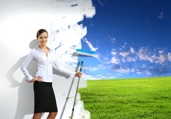 Young businesswoman and nature background — Stock Photo, Image