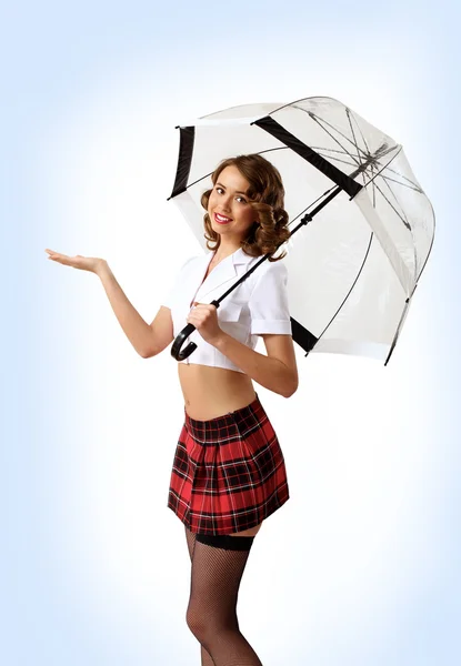 Mulher vestida em estilo retro com guarda-chuva — Fotografia de Stock