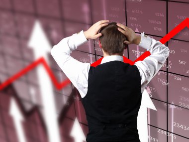 Young businessman against financial graphs clipart