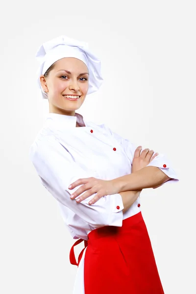 一个年轻的厨师，穿制服的肖像 — 图库照片
