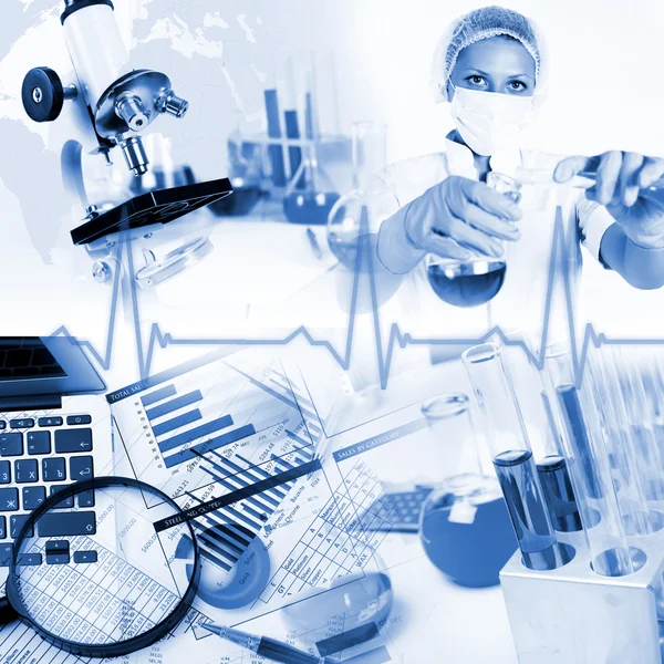 薬の科学およびビジネスのコラージュ — ストック写真