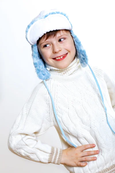 겨울 착용 백색 배경에서 아이 — 스톡 사진