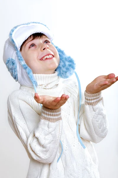 Dítě v zimě nosit bílé pozadí — Stock fotografie