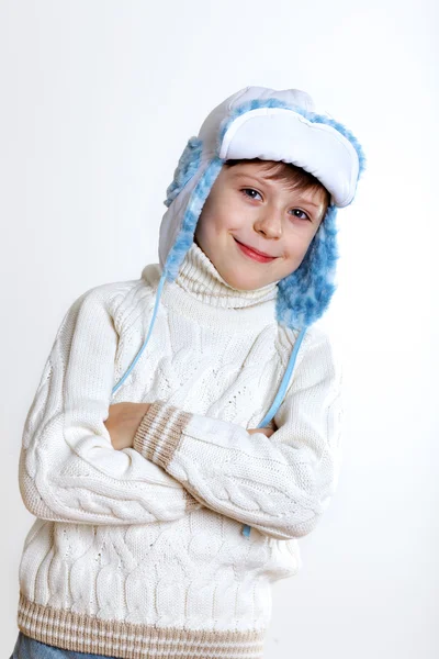 Dítě v zimě nosit bílé pozadí — Stock fotografie