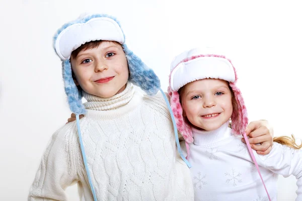 孩子在冬天穿白色背景 — 图库照片