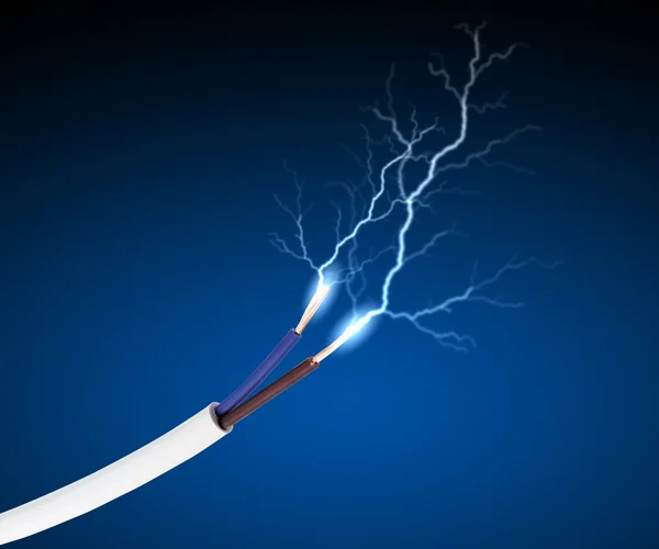 Electric cord with electricity sparkls — Stock Photo, Image