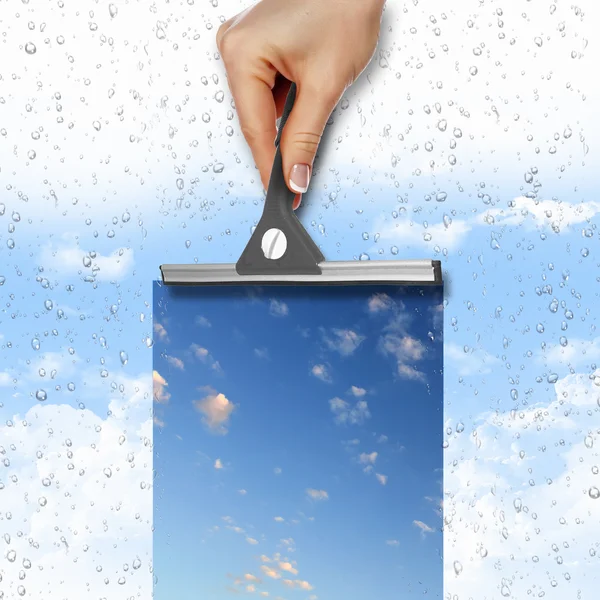 Window with blue sky and white clouds — Stock Photo, Image