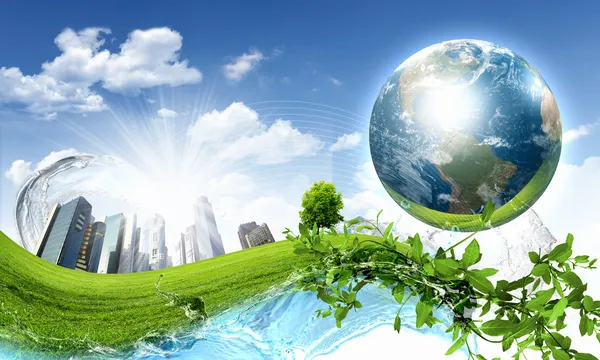 Paisaje de naturaleza verde con planeta Tierra — Foto de Stock