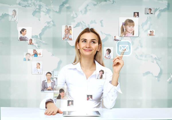 Business person against technology background