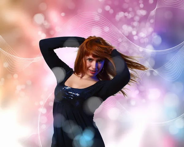 Young woman and disco background — Stock Photo, Image