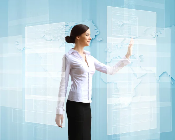 Бизнес-женщина и технология сенсорного экрана Стоковая Картинка