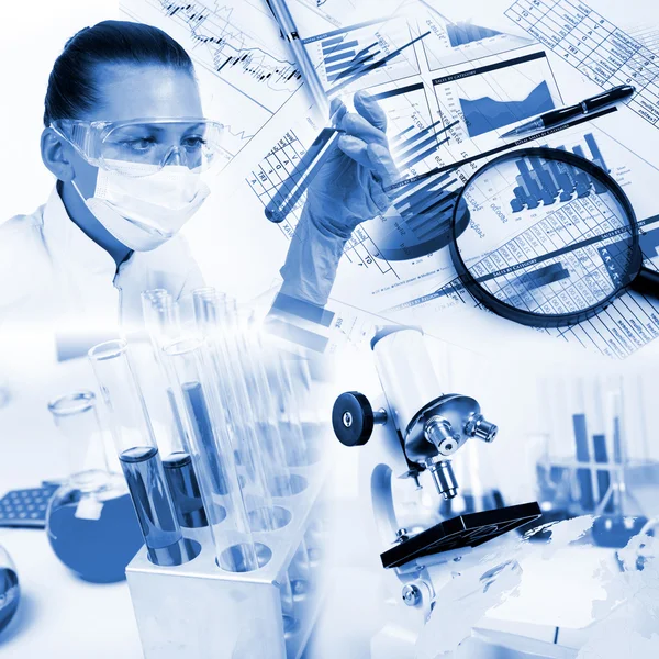 Medicina ciência e colagem de negócios — Fotografia de Stock