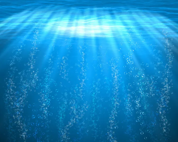 Blauwe zee onderwater met luchtbellen — Stockfoto