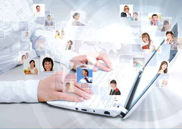 Laptop against technology background