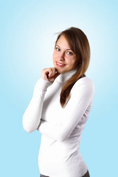 Young girl in white sweater — Stock Photo, Image