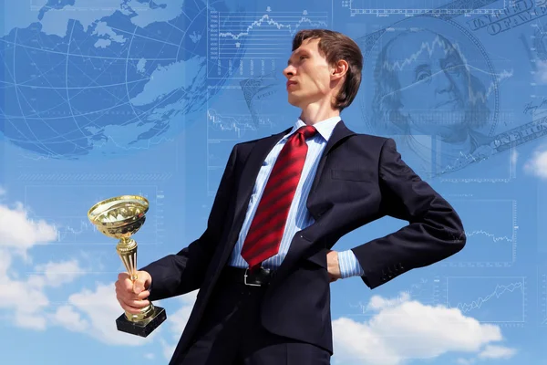 Young businessnman with award — Stock Photo, Image