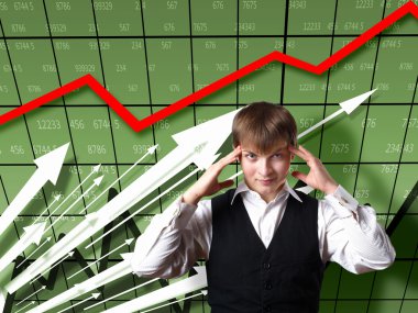 Young businessman against financial graphs clipart