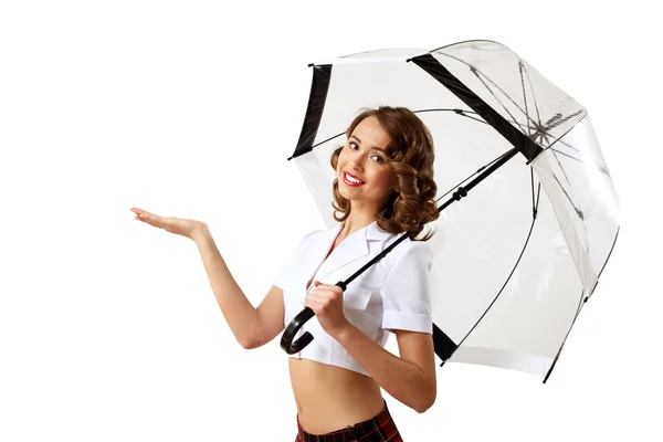 傘でレトロなスタイルに身を包んだ女性 — ストック写真