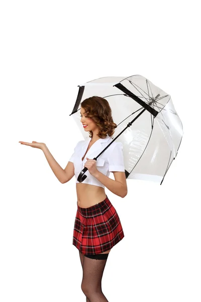 Mujer vestida en estilo retro con paraguas — Foto de Stock