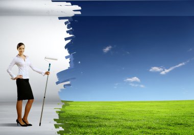 Young businesswoman and nature background clipart