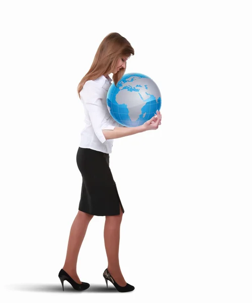 Businesswoman with our planet earth — Stock Photo, Image