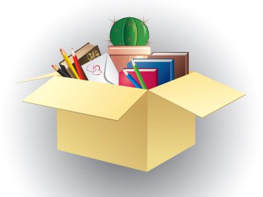 Box of books, pencils and cactus. clipart
