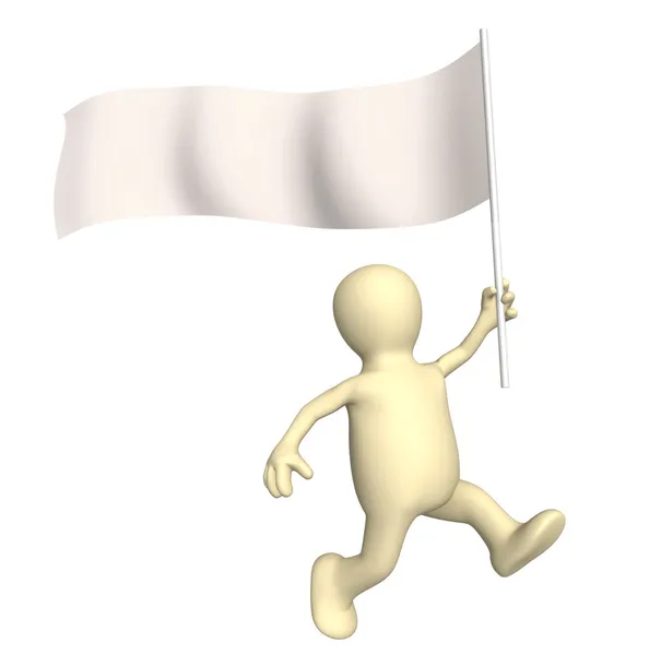 Puppet, going with a blank flag — Stock Photo, Image
