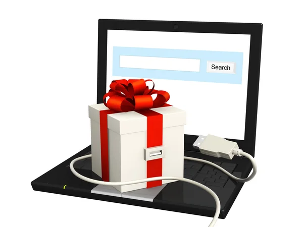 Laptop ve hediye — Stok fotoğraf