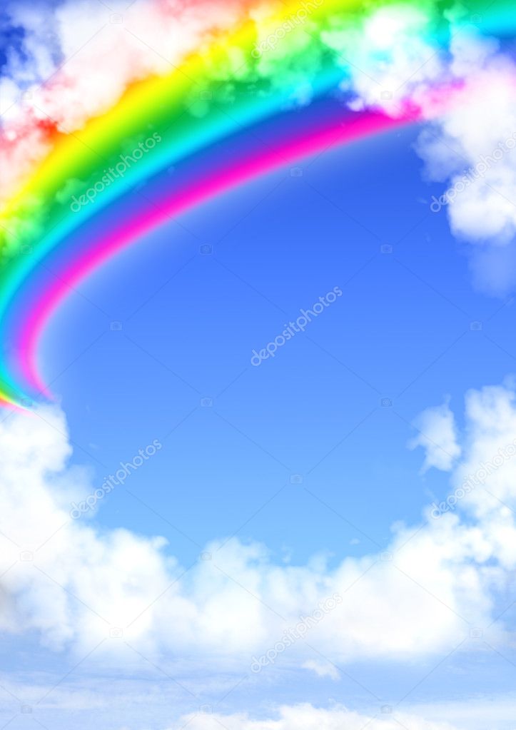 Frame from white clouds and rainbow