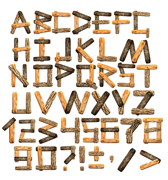 Alphabet from wooden boards and bark — Stock Photo, Image