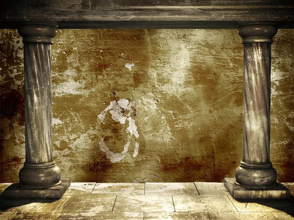 2 つの中世列、漆喰の壁 — ストック写真