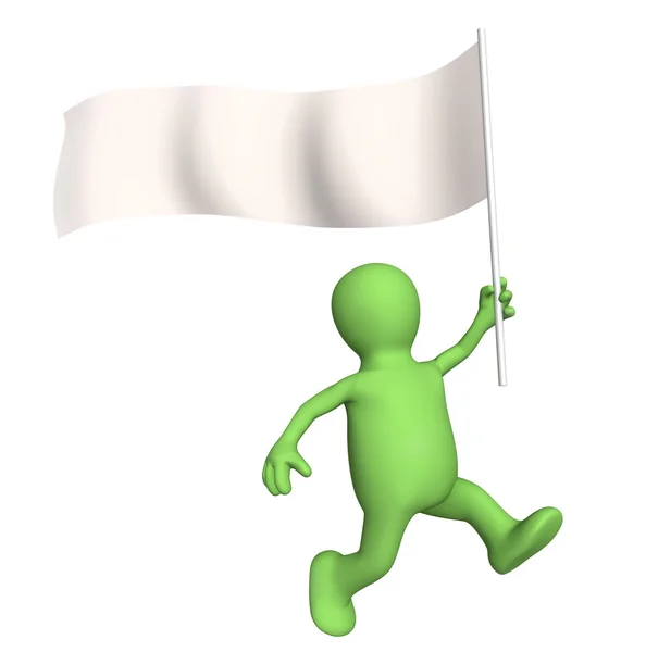 Puppet, going with a blank flag — Stock Photo, Image